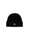 Stone Island Ribbed Knit Beanie With Compass Logo Patch In Black