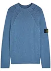 Stone Island Ribbed Texture Sweater With Crew Neckline In Blue