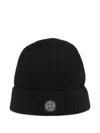Stone Island Beanie With Compass Logo Patch In Black