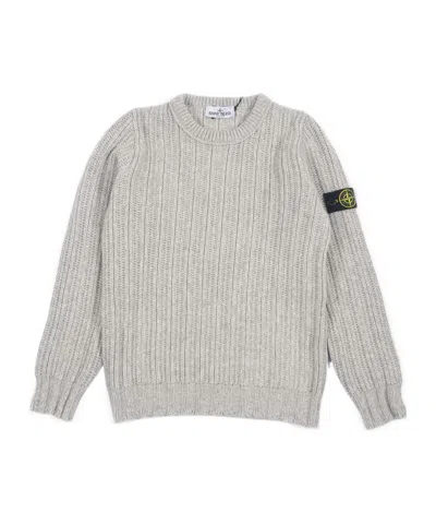 Stone Island Ribbed-knit Logo-patch Jumper In Gray
