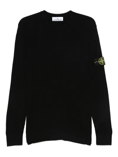 Stone Island Ribbed-knit Logo-patch Sweater In Black