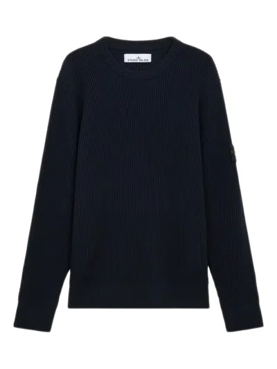 Stone Island Knit Crewneck Sweater In Full Rib Rws Wool Clothing In Blue