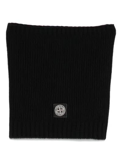 Stone Island Kids' Ribbed-knit Scarf In Black