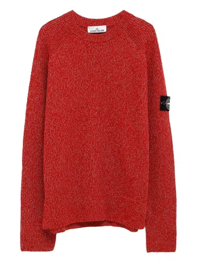Stone Island Ribbed-knit Sleeve-patch Sweat In Red