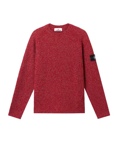 Stone Island Ribbed-knit Sleeve-patch Sweat In Red