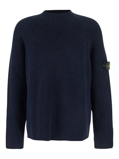 Stone Island Lightweight Wool Crew Neck Jumper With Raglan Sleeves Clothing In Blue