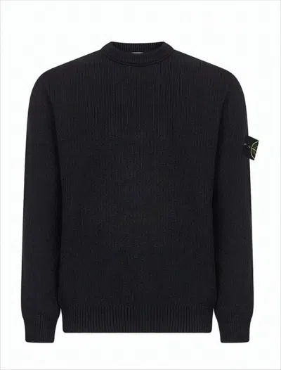 Stone Island Ribbed Knit Sweater With Classic Crew Neckline In Black