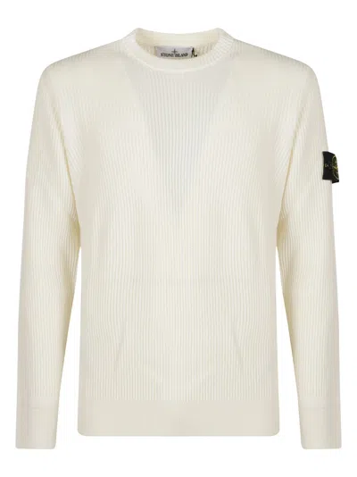 STONE ISLAND RIBBED KNIT SWEATER WITH CREW NECKLINE AND LOGO PATCH