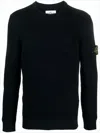 Stone Island Ribbed Knit Sweater With Distinctive Patch Logo In Black