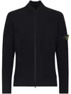Stone Island Zip-front Wool Sweatshirt In Black