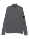 Stone Island Ribbed Knit Sweater With High Turtleneck In Gray
