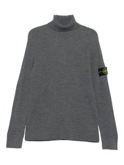 Stone Island Ribbed Knit Sweater With High Turtleneck In Gray