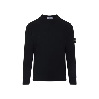 Stone Island Ribbed Knit Sweater With Logo Patch In Black