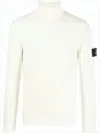 Stone Island Ribbed Knit Turtleneck Sweater With Signature Patch In White
