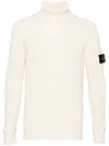 Stone Island Ribbed Knit Turtleneck Sweater With Signature Patch In Neutrals