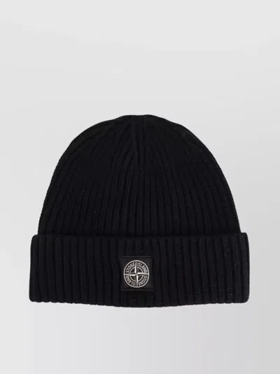 STONE ISLAND RIBBED KNIT WOOL BEANIE HAT