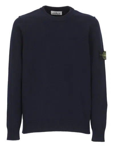 Stone Island Ribbed Knit Wool Sweater In Black