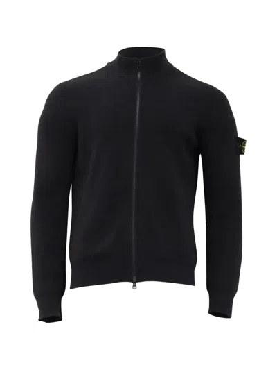 Pre-owned Stone Island Ribbed-knit Zipped Cardigan In Black