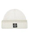 Stone Island Ribbed Knitted Beanie With Folded Cuff In White
