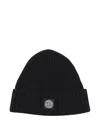Stone Island Logo-patch Knitted Beanie In Black