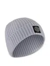 Stone Island Ribbed Logo-patch Beanie In Gray