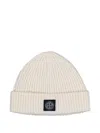 Stone Island Ribbed Logo-patch Beanie Hat In Brown
