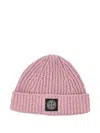Stone Island Ribbed Logo-patch Beanie Hat In Pink