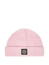 Stone Island Ribbed Logo-patch Beanie In Pink