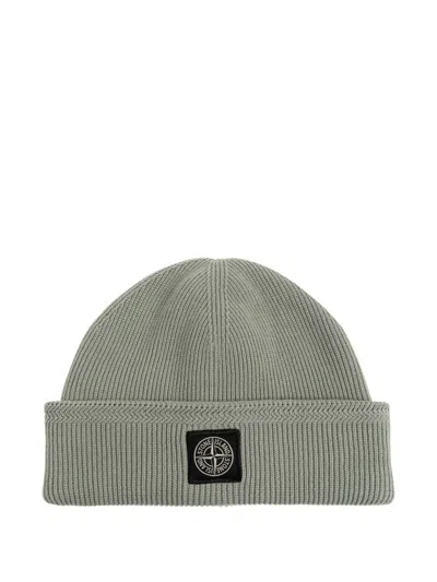 Stone Island Ribbed Logo Patch Hat In White