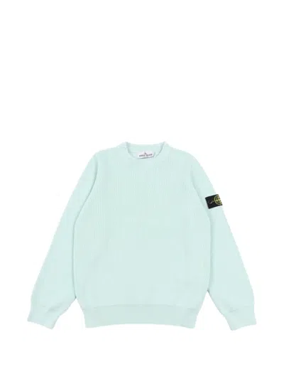 Stone Island Kids' Ribbed Logo Patch Sweater In Blue