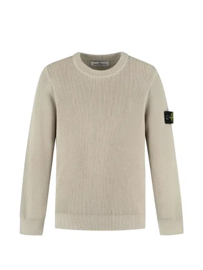 Stone Island Kids' Ribbed Logo-patch Sweater In Green