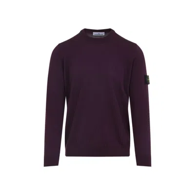 Stone Island Ribbed Neck Virgin Wool Sweater In Black
