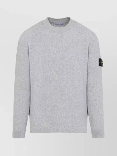 Stone Island Ribbed Neck Wool Knit Sweater In Gray