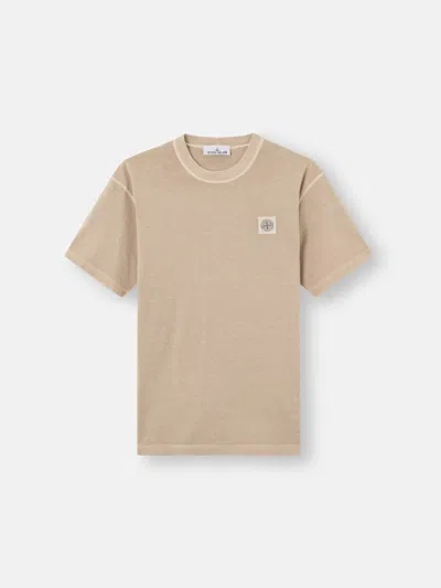Stone Island Ribbed Neckline Graphic T-shirt Size M In Brown