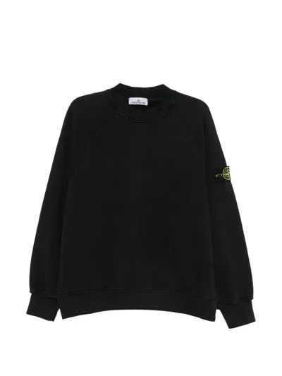 Stone Island Ribbed Neckline Insert Sweatshirt With Badge Detail In Black