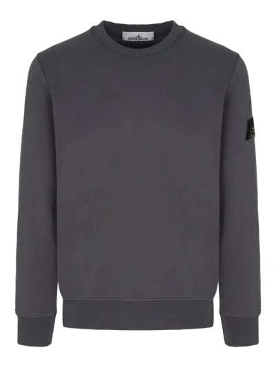 Stone Island Ribbed Neckline Sweater With Lunette Back Detail And Ribbed Hem In Gray