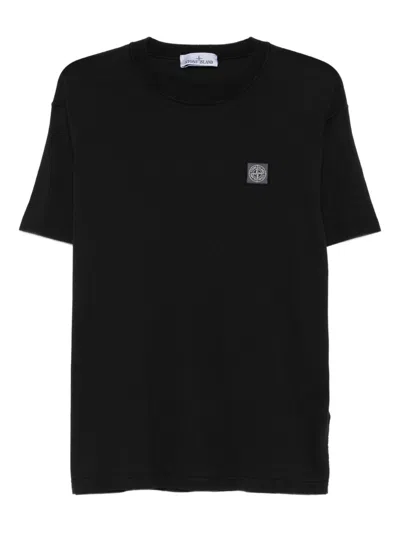 Stone Island Ribbed Neckline T-shirt With Compass Logo Patch In Black