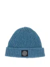 Stone Island Ribbed Patch Beanie In Blue