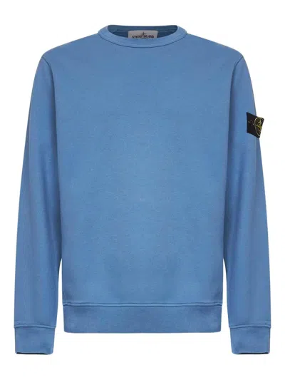 Stone Island Ribbed Round Neck Sweatshirt In Blue