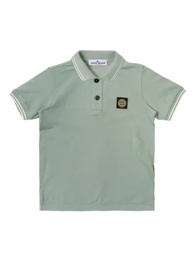 Stone Island Kids' Ribbed Short-sleeve Polo Shirt In Green