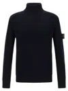 Stone Island Turtleneck Certified Virgin Wool Sweater In Black