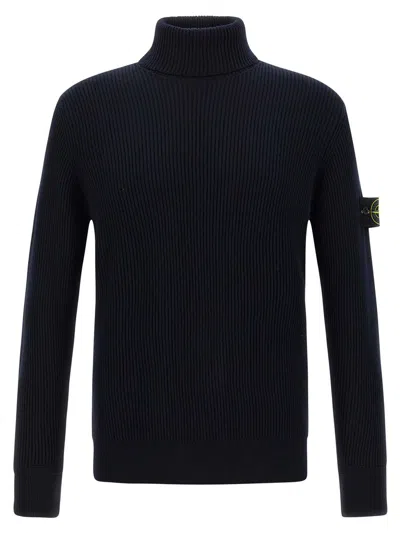 Stone Island Turtleneck Certified Virgin Wool Sweater In Black