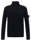 Stone Island Turtleneck Sweater In Virgin Wool With Logo Patch In Blue