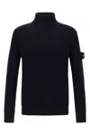 Stone Island Turtleneck Sweater In Virgin Wool With Logo Patch In Blue