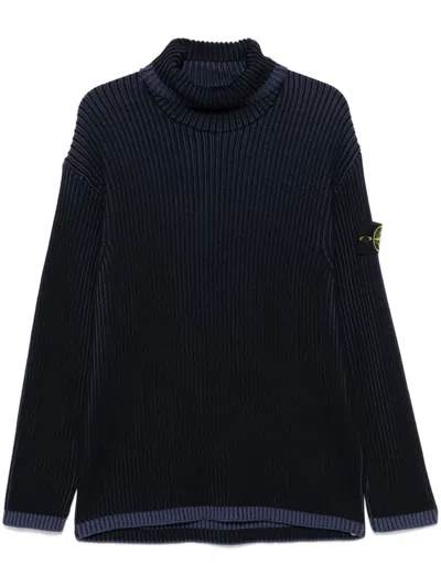 Stone Island Ribbed Sweater In Blue