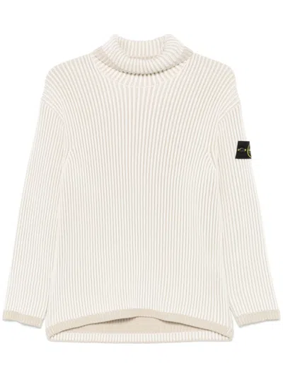 Stone Island Ribbed Sweater In White