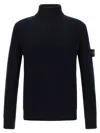 Stone Island Turtleneck Certified Virgin Wool Sweater In Blue