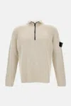 Stone Island White Sweater With Logo Patch On The Sleeve And Front Half Zip Closure In Wool Stretch Man In White