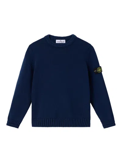 Stone Island Kids' Ribbed Sweater With Logo In Blue