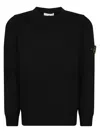 Stone Island Ribbed Texture Black Crew Neck Sweater In Black